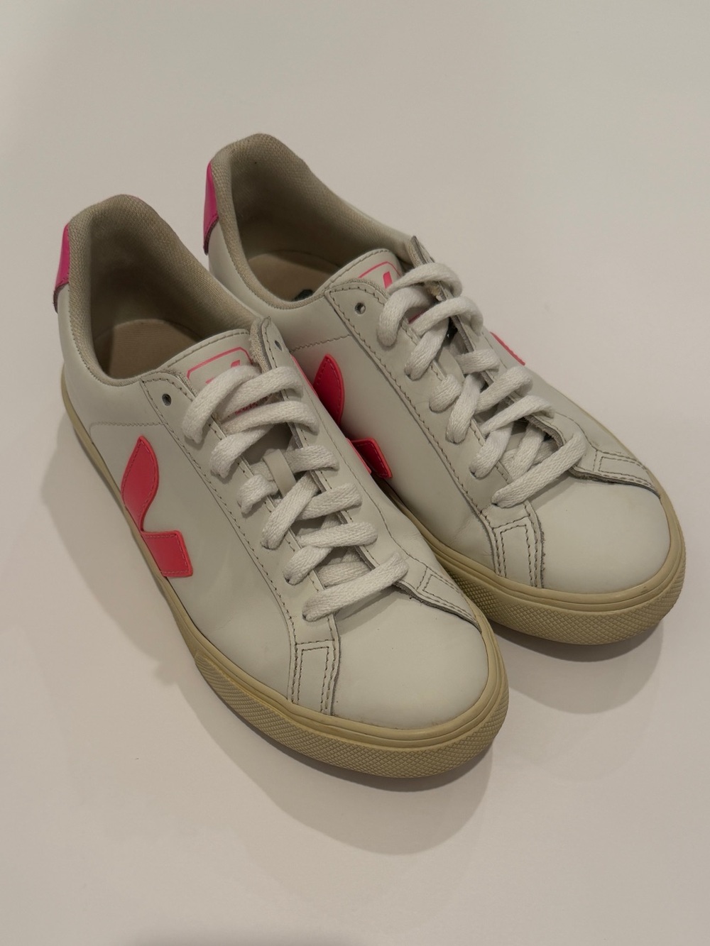 Veja Esplar White & Pink Leather Sneakers Women's Size 5